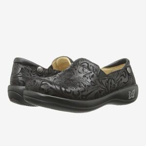 Alegria Women’s Embossed Black Floral Loafers